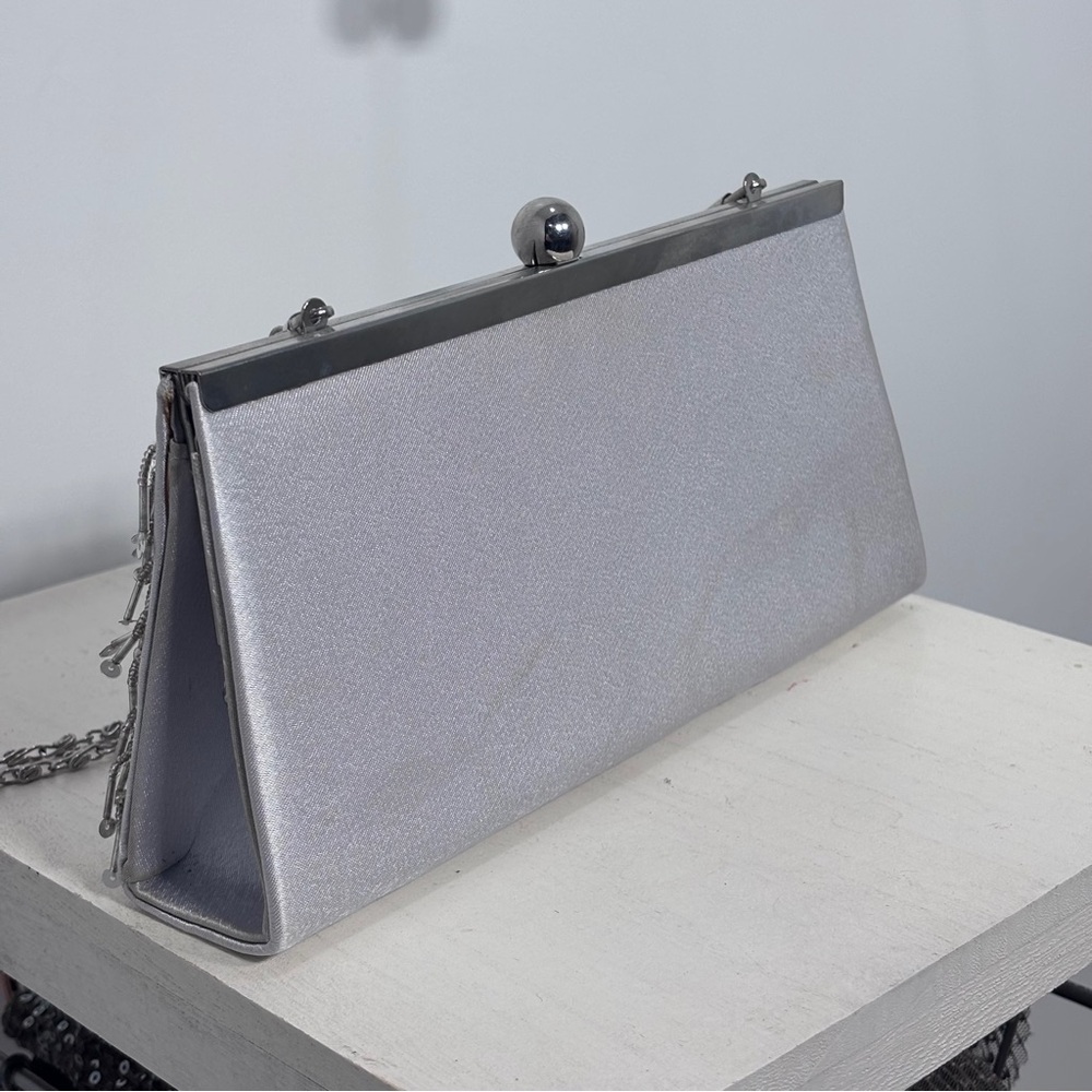 Charming Charlie Metallic Silver Fringe Clutch - Picture 5 of 9